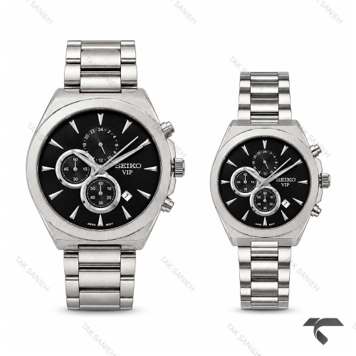 ساعت ست عروس دامادی سیکو رفرنس 31696 کورنوگراف سیلور صفحه مشکی Seiko-11469-S