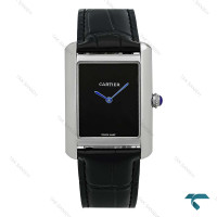 ساعت کارتیر تانک مردانه سیلور صفحه مهندسی بند چرم مشکی Cartier-8920-G