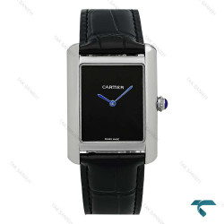 ساعت کارتیر تانک مردانه سیلور صفحه مهندسی بند چرم مشکی Cartier-8920-G
