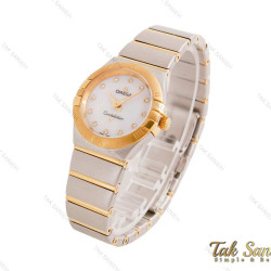 ساعت امگا زنانه کانسلیشن دورنگ طلایی نگین Omega-2294-L