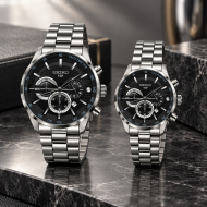 ساعت ست سیکو VIP رفرنس 31693 کرنوگراف سیلور صفحه مشکی Seiko-11461-S