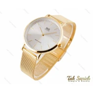 ساعت کیو اند کیو مردانه طلایی بند حصیری QQ-3390-G