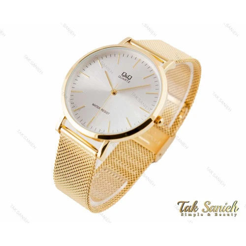 ساعت کیو اند کیو مردانه طلایی بند حصیری QQ-3390-G