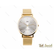 ساعت کیو اند کیو مردانه طلایی بند حصیری QQ-3390-G