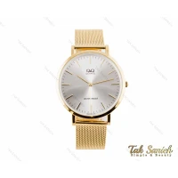 ساعت کیو اند کیو مردانه طلایی بند حصیری QQ-3390-G