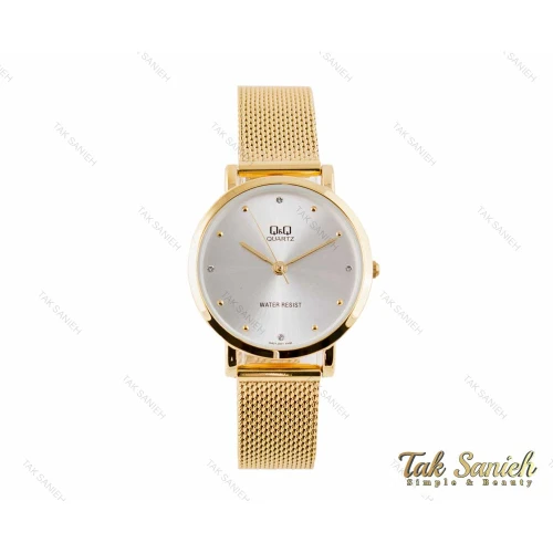 ساعت ست کیو کیو بند حصیری طلایی QQ-3391-S