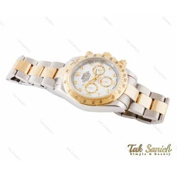 ساعت رولکس دیتونا مردانه دو رنگ طلایی صفحه سفید ایندکس نگین Rolex-3406-G
