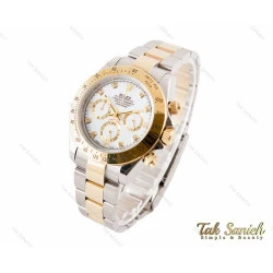 ساعت رولکس دیتونا مردانه دو رنگ طلایی صفحه سفید ایندکس نگین Rolex-3406-G