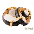 ساعت رومانسون ست سه موتوره بند چرم طلایی Romanson-3482-S