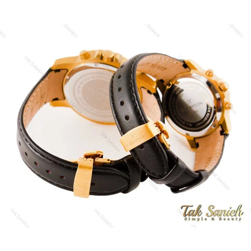 ساعت رومانسون ست سه موتوره بند چرم طلایی Romanson-3482-S