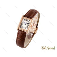 ساعت کارتیه تانک زنانه بند چرم رزگلد Cartier-3522-S-L