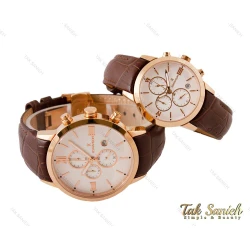 ساعت ست رومانسون سه موتوره بند چرم رزگلد Romanson-3570-S