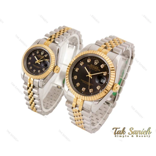 ساعت رولکس زنانه دورنگ طلایی صفحه مشکی متوسط Rolex-4531-M-L