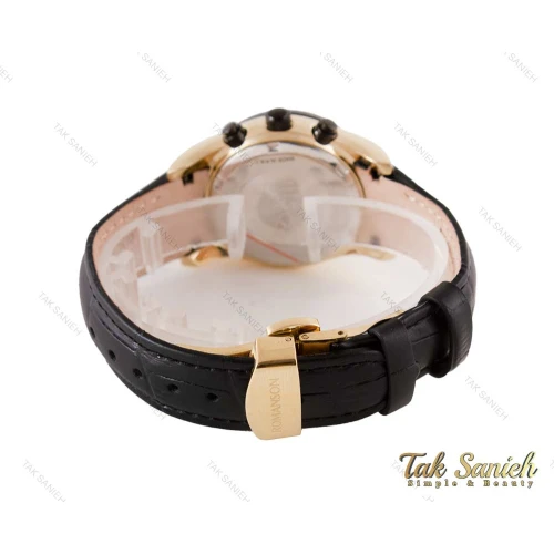 ساعت رومانسون زنانه سه موتوره مشکی طلایی بند چرم Romanson-3673-L