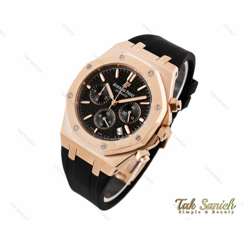 ساعت ای پی مردانه سه موتوره رزگلد مشکی بند رابر Audemars-3298-G