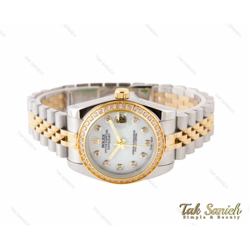 ساعت رولکس زنانه دورنگ رزگلد دورنگین صفحه سفید Rolex-5405-L