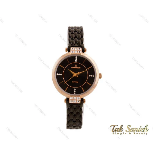 ساعت رومانسون زنانه نگین دار رزگلد مشکی Romanson-3732-L