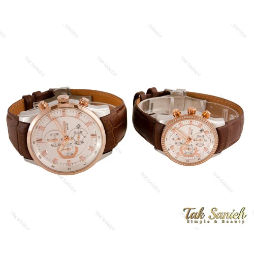 ساعت ست سیتیزن WR100 سه موتوره کرنوگراف بند چرمی Citizen-3906-S