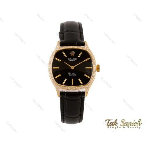 ساعت رولکس زنانه طلایی بند چرم نگین دار Rolex-3940-L