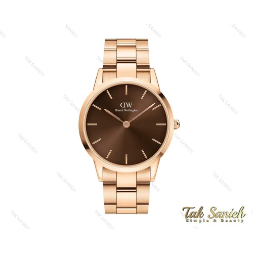 ساعت دنیل ولینگتون آیکونیک لینک رزگلد صفحه قهوه ای مردانه DW-4005-G