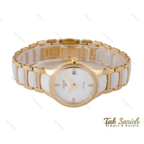 ساعت سیتیزن VIP زنانه سرامیکی سفید طلایی Citizen-4010-L