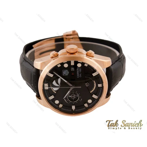 ساعت تگ هویر CR7 مردانه رزگلد مشکی بند چرم Tag-3830-G