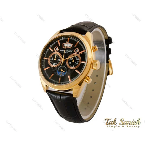ساعت پتک فیلیپ مردانه سه موتوره بند چرم مشکی Patek-4138-G