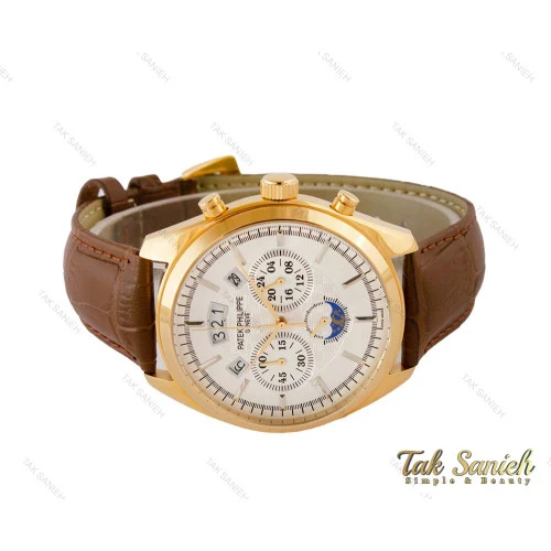 ساعت پتک فیلیپ مردانه سه موتوره بند چرم قهوه ای Patek-4139-G