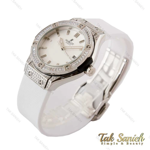 ساعت هابلوت زنانه سفید تمام نگین نقره ای Hublot-4151-L