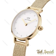 ساعت دنیل ولینگتون زنانه طلایی صفحه سفید نگین دار DW-4303-28-L
