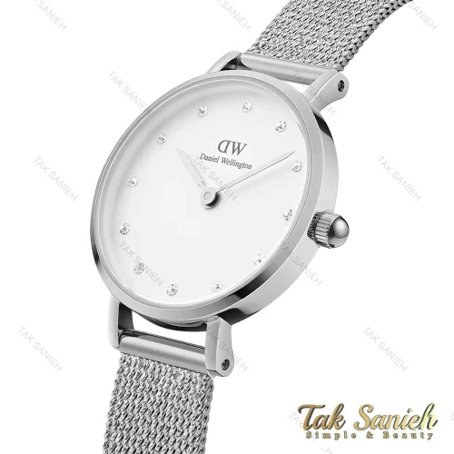 ساعت دنیل ولینگتون زنانه نقره ای صفحه سفید نگین دار DW-4304-28-L