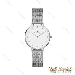 ساعت دنیل ولینگتون زنانه نقره ای صفحه سفید نگین دار DW-4304-28-L