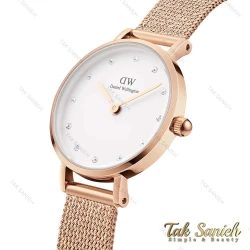 ساعت دنیل ولینگتون زنانه رزگلد صفحه سفید نگین دار DW-4305-28-L