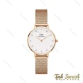 ساعت دنیل ولینگتون زنانه رزگلد صفحه سفید نگین دار DW-4305-28-L