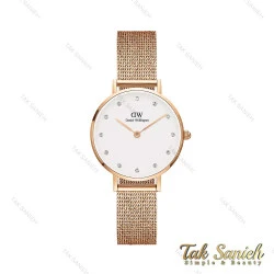 ساعت دنیل ولینگتون زنانه رزگلد صفحه سفید نگین دار DW-4305-28-L
