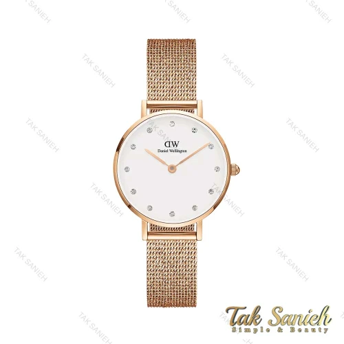 ساعت دنیل ولینگتون زنانه رزگلد صفحه سفید نگین دار DW-4305-28-L