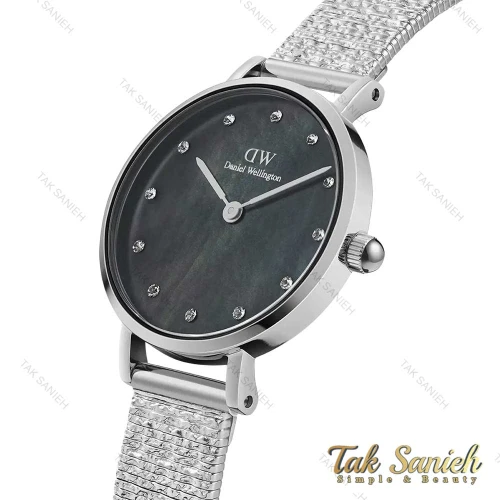 ساعت دنیل ولینگتون سیلور زنانه صفحه صدف مشکی نگین دار DW-4307-28-L