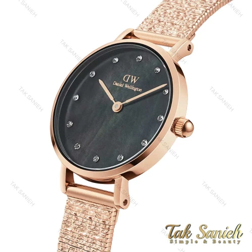 ساعت دنیل ولینگتون رزگلد زنانه صفحه صدف مشکی نگین دار DW-4308-28-L