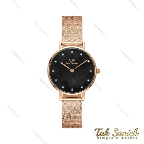 ساعت دنیل ولینگتون رزگلد زنانه صفحه صدف مشکی نگین دار DW-4308-28-L