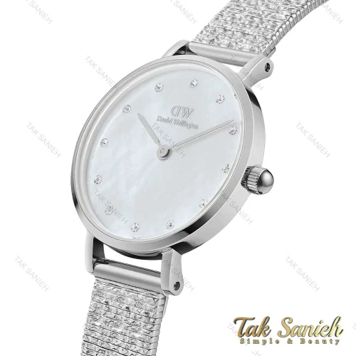 ساعت دنیل ولینگتون زنانه سیلور صفحه صدف سفید نگین دار DW-4310-28-L