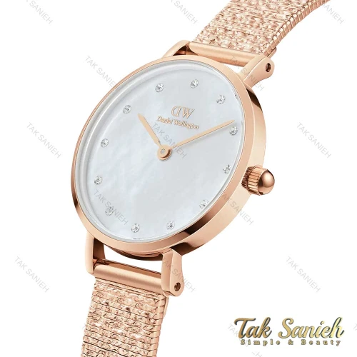ساعت دنیل ولینگتون رزگلد زنانه صفحه صدف سفید نگین دار DW-4311-28-L