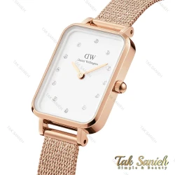 ساعت دنیل ولینگتون زنانه کوادرو رزگلد صفحه سفید نگین دار DW-4312-L