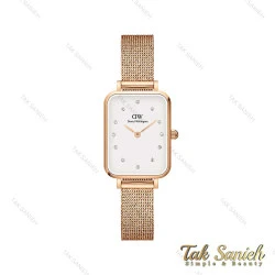 ساعت دنیل ولینگتون زنانه کوادرو رزگلد صفحه سفید نگین دار DW-4312-L