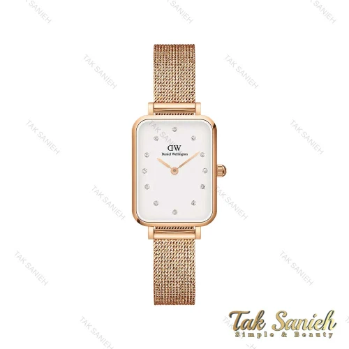 ساعت دنیل ولینگتون زنانه کوادرو رزگلد صفحه سفید نگین دار DW-4312-L