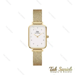 ساعت دنیل ولینگتون زنانه مستطیلی طلایی صفحه سفید نگین دار DW-4314-L