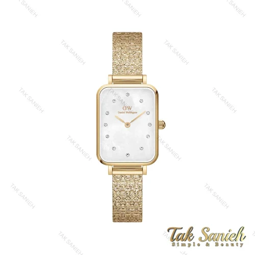 ساعت دنیل ولینگتون زنانه مستطیلی طلایی صفحه صدف نگین دار DW-4315-L