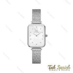 ساعت دنیل ولینگتون زنانه کوادرو سیلور صفحه سفید نگین دار DW-4316-L