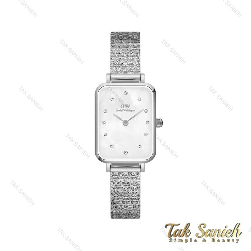 ساعت دنیل ولینگتون زنانه کوادرو سیلور صفحه صدف نگین دار DW-4316-L