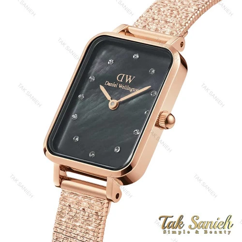 ساعت دنیل ولینگتون زنانه کوادرو رزگلد صفحه صدف مشکی DW-4320-L