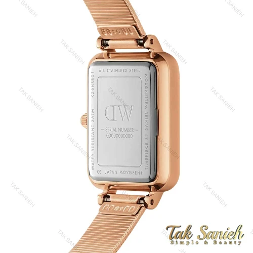 ساعت دنیل ولینگتون زنانه کوادرو رزگلد صفحه صدف مشکی DW-4320-L